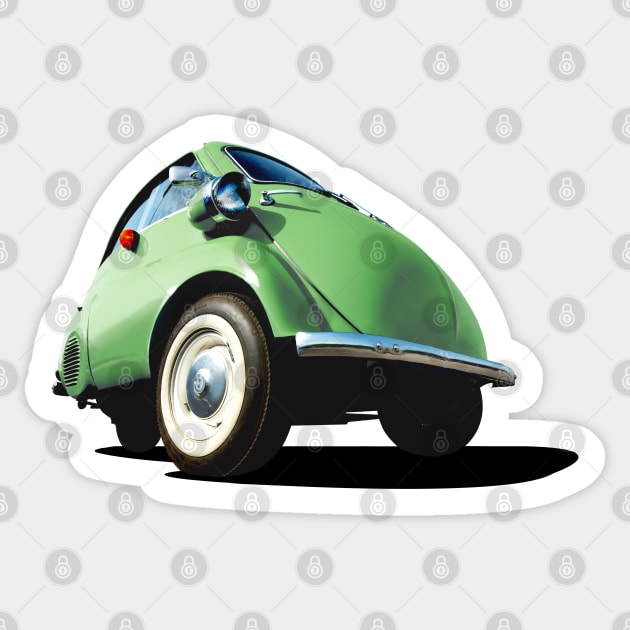 Isetta bubble car in green Sticker by candcretro
